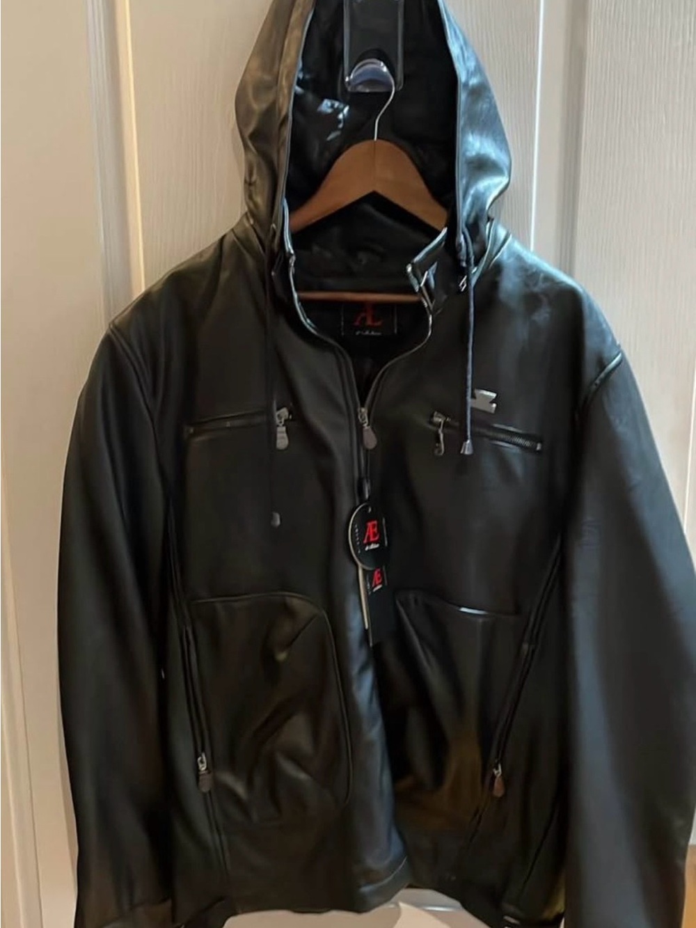 Men's Leather Black Hooded Jacket